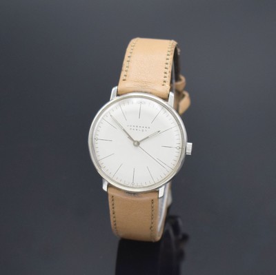 JUNGHANS Herrenarmbanduhr Max Bill Design, Deutschland um 2010, Handaufzug, Ref. 27.3700 705, Edelstahlgeh., Boden aufgedr., silb. Zifferbl. m. ...