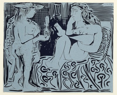 Pablo Picasso, 1881 Malaga - 1973 Mougins, "Deux Femmes avec un vase a fleurs", Linolschnitt nach dem Original von 1959, HatjeCantz u. ...