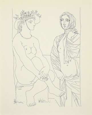 Pablo Picasso, 1881 Malaga - 1973 Mougins, drei Kunstdrucke aus Picassos Suite Vollard: Bildhauer mit Skulpturengruppe dreier Tänzerinnen, Junge ...