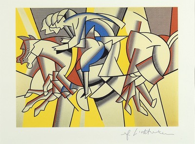 Roy Lichtenstein, 1923 New York - 1997 New York, Lithographie, "Horseman"/Der Rote Reiter, Rezeption des futuristischen Gemäldes Carlo ...
