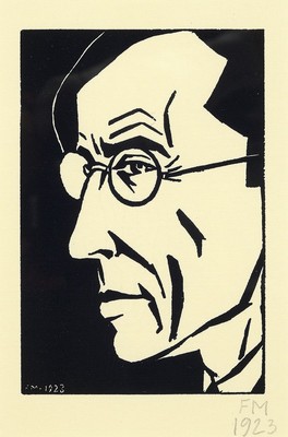 Frans Masereel, 1889-1972, Selbstporträt im Alter von 34 Jahren 1923, Holzschnitt, im Druck und rechts unten mit Bleistift monogr. F.M. und dat. 23, ...