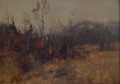 Nelson Gray Kinsley, 1863 Canton/USA-1945 Kronberg/Taunus, Herbstliche Landschaft am Waldrand, Öl/Malkarton, links unten signiert, ca. 16x24cm, R. ...