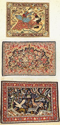 Konvolut aus 3 Lots, Keschan fein, 50 Jahre, Korkwolle, ca. 100 x 72 cm, EHZ: 2, Ghom Kork , 50 Jahre , Korkwolle mit Seide, ca. 76 x 62 cm, EHZ: 2, ...