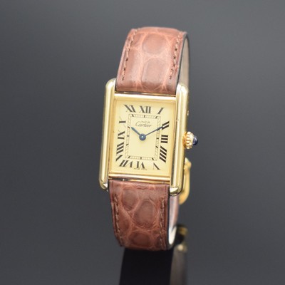 CARTIER Damenarmbanduhr Serie Tank Referenz 2415, verg. Sterlingsilbergeh., Boden 8-fach verschr., Lederband m. verg. orig. Dornschl., quarz, ...