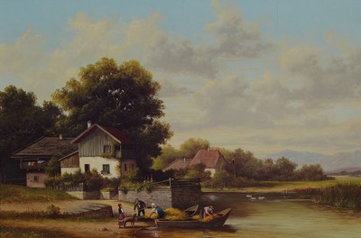 Michael Hesner, geb. 1944 Graz, Traditionalist, Fischer am Ufer, im Hintergrund ein Bauernhaus, Öl/Holz, links unten signiert, ca. 20x30cm, R. ca. ...