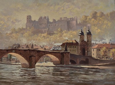 Thomas, Künstler Mitte 20. Jh., Idealisierte Ansicht von Heidelberg, Öl/Lwd, signiert, ca.60 x 80 cm, Rahmen