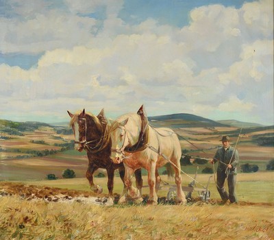 Hans Nickel, 1916 Mährisch Lotschnau - 1986 Altdorf, Ausbildung an der Kunstschule Brünn Studium der Kirchenmalerei, hier: "Pflüger in der ...