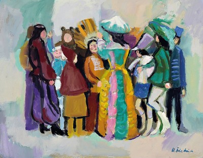 Heinz Friedrich, 1924-2018 Schwetzingen, Kinderkarneval, Öl/Malkarton, rechts unten signiert, ca. 30x38cm, R. ca. 41x49cm