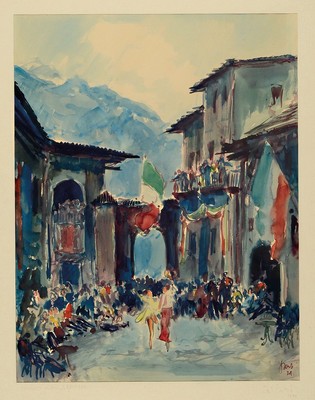 Karl Graf, 1902-1986 Speyer, Volksfest in den Abruzzen, Aquarell und Gouache, rechts unten signiert und dat. 34, ca. 47x36cm, PP, u.Gl., R. ca. ...