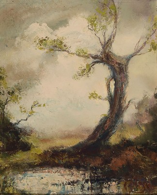 Karl Philipp Spitzer, 1887-1954 Speyer, knorriger Baum, Öl/Malkarton, rechts unten signiert, ca. 59x48cm, R. ca. 75x63cm