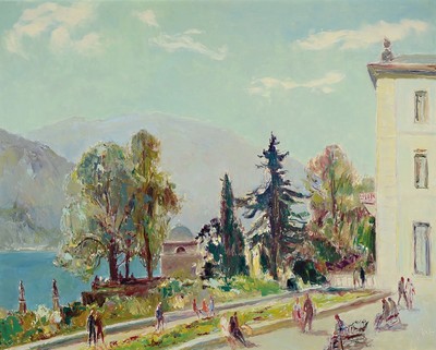 Karl Graf, 1902-1986 Speyer, Como-Villa Carotta, Öl/Hartfaser, rechts unten sign., rückseitig betitelt und dat. 1982, ca. 68x85 cm, R. ca. 70x87cm