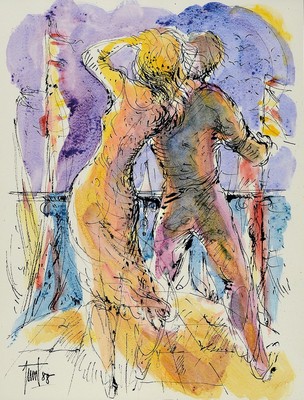 Georg Günther Zeuner, 1923 Dresden-2011 Speyer, Erster Urlaubsmorgen, Filzstift und Aquarell auf Papier, links unten sign. und dat. 88, rückseitig ...