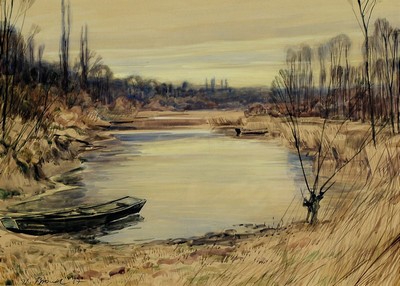 Werner Brand, 1933 Löbau-2021 Hochstadt, Altrheinlandschaft, Aquarell auf Papier, links unten signiert und dat. 89, ca. 31x43cm, PP, u.Gl., R. ca. ...