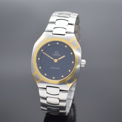 OMEGA Seamaster Polaris Herrenarmbanduhr mit Multifunktionen, Schweiz um 1985, quarz mit digitaler & analoger Anzeige, Edelstahl teils m. Gold ...