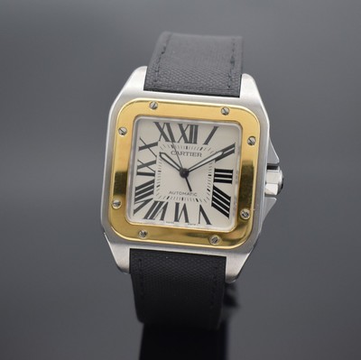CARTIER Santos 100 XL große Herrenarmbanduhr, Schweiz verk. lt. beil. Pap. 10/2005, Automatik, Ref. W20072X7, massives Geh. in Edelstahl/Gold komb. ...