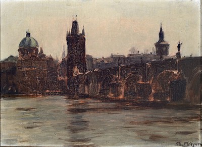 Norbert Miljan, geb. 1944, akademisch ausgebildeter Maler aus Tschechien, Blick auf die Karlsbrücke in Prag, Öl/Lwd, rechts unten signiert, ca. ...