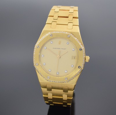 AUDEMARS PIGUET nahezu neuwertige, ikonische Herrenarmbanduhr Serie Royal Oak in GG 750/000 mit Diamanten, original Etui & Papieren, Design von ...