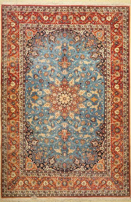 Esfahan fein, Persien, um 1960, Korkwolle auf Seide, ca. 300 x 204 cm, ca. 1,0 Mio. Kn/qm, EHZ: 2 (Abrasch)