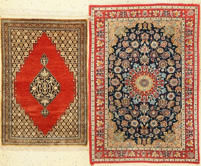 2 Lots persische Poschti, Ghom Seide, reine Naturseide, Esfahan, Korkwolle auf Seide, ca, 50 Jahre, ca. 104 x 70 cm, EHZ: 2