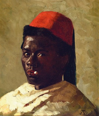 Fritz Schnitzler, 1951-1920 Tönisheide, Porträt eines rauchenden Afrikaners mit Fes, Öl/Holz, rechts unten signiert, ca. 45x40cm, R. ca. 56x51cm
