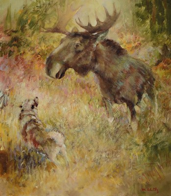 Willy Schütz, 1914 Baunach - 1995, Studium an der Akademie München, unterrichtet von Oskar Kokoschka in Sommerakademie Salzburg, hier: Hund im ...