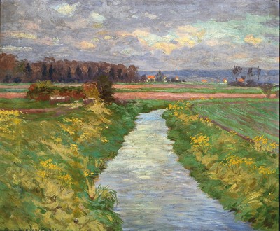 Hans Josef Becker Leber, 1976 Berlin - 1962 Wedel, Sommerlandschaft, Öl/Lwd, signiert und 1924, ca. 53 x 65 cm, Rahmen , Altersspuren