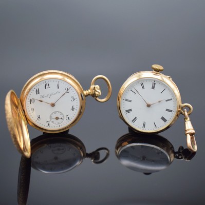 BOREL FILS & CIE Savonette & 1 offene Damentaschenuhr in RoséG 585/000, Schweiz um 1890-1900, 1.) guill. 3 Deckel Goldgeh., Sprungdeckel floral ...