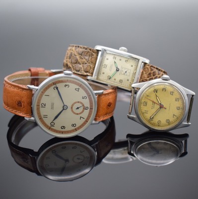 ENICAR/CYMA/MARO Konvolut 3 Armbanduhren, Schweiz um 1940-1950, Alle Handaufzug, 1. ENICAR Sport, verschr. Stahlgeh., pat. Zifferbl., ...