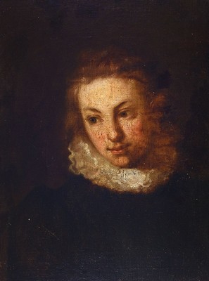 Unbekannter Künstler, deutsch, um 1800, Porträt einer jungen Frau mit Spitzenkragen, Öl/Lwd/Platte, rest., ca. 50x37cm, R. ca. 60x47.5cm