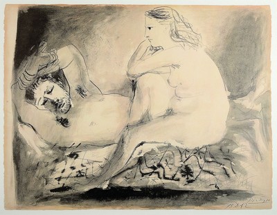 Pablo Picasso, 1881-1973, Le Dormeur, Lithographie von 1942, im Druck sign., ca. 54x70cm, PP, u.Gl., R. ca. 78x97cm