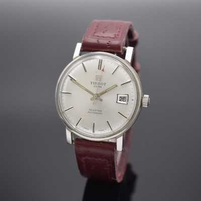 TISSOT Seastar Herrenarmbanduhr in Stahl, Schweiz um 1970, Automatik, verschr. Boden, silb. Zifferbl. m. aufgel. Std.-Ind., silb. Leuchtzeiger, Datum ...