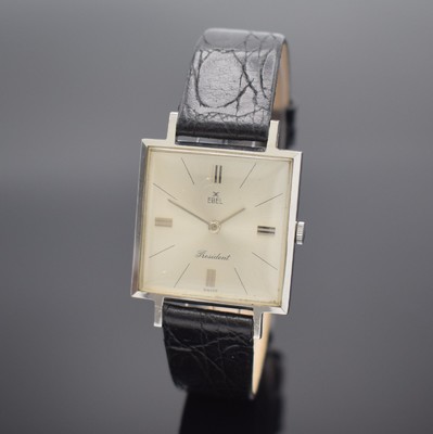 EBEL President Armbanduhr in Stahl, Schweiz um 1965, Handaufzug, Boden aufgedr., silb. Zifferbl. m. aufgel. Ind., silb. Zeiger, Kal. 97, M. ca. 29 x ...