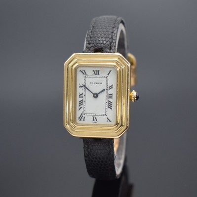 CARTIER Paris Square seltene Armbanduhr in GG 750/000, Handaufzug, Schweiz 1980er Jahre, Geh.-Boden 4-fach verschr., orig. Lederband m. orig. ...