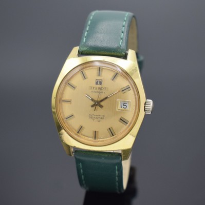 TISSOT Visodate Seastar T.12 vergoldete Herrenarmbanduhr, Schweiz um 1965, Automatik, verschr. Boden, goldfarb. Zifferbl. m. aufgel. Ind., gold. ...