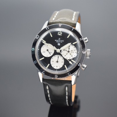 BREITLING / LIP seltener Schaltradchronograph Co-Pilot Referenz 765 CP, Schweiz um 1966, Handaufzug, Edelstahlgeh., Boden verschr., modernes ...