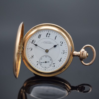 A. LANGE & SÖHNE Deutsche Uhrenfabrikation Glashütte SA Savonette in RG 585/000, Deutschland um 1910, glattes 3-Deckel Goldgeh. l. dell., ...