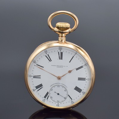 PATEK PHILIPPE Chronometro Gondolo große offene Taschenuhr in RoseG 750/000, Schweiz um 1900, schweres guill. Geh., sign. Cuvette, 2-tlg. ...