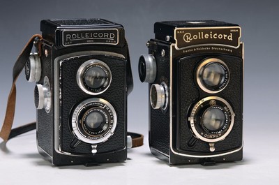 Zwei TLR-Kameras, Rolleicord, Franke & Heidecke Braunschweig, 1930-50er-Jahre, a. Rolleicord Ia, Modell 3, 1938-47, Seriennr. 834714, Alters- u. ...