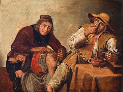 Unbekannter Künstler der 1.H. des 19.Jh., in der Tradition des Altniederländers Pieter Quast (1606-47), Paar Genreszenen: Wirtshausschlägerei nach ...