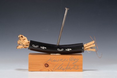 Günter Uecker, geb. 1930, Kurzer Weg, Multiple aus Fernmeldekabel und Nagel auf Holzsockel, betitelt, signiert, und dat. 83, ca. 22x27x7.5cm, ...
