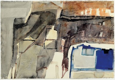 Eugen Batz, 1905-1984, Blick auf eine Stadt, Tusche und Aquarell auf Papier, rechts unten signiert und dat. 67, ca. 34x49cm, PP, u.Gl., R. ca. 62x76cm