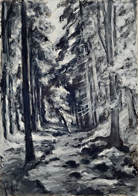 Fritz Börner, 1921 Leipzig - 1985 Kaiserslautern, vier Gouachen, alle monogrammiert, pfälzer Weindörfer und Waldlandschaft, ca. 41.5 x 29 cm bzw ...