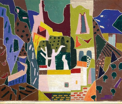 Rolf Müller-Landau, 1903-1956 Bad Bergzabern , Provenzalische Landschaft, Monotypie, betitelt und signiert, ca. 44x52cm, u.Gl., R. ca. 62x70cm