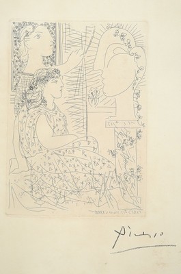 Pablo Picasso, 1881-1973, Deux modeles vetus, Blatt Nr. 42 aus: La Suite Vollard, Radierung auf chamois-farbenem Büttenpapier mit ...