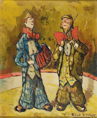 Robert le Berger, 1905-1972, Les Clowns musicaux, rückseitig betitelt und dat. 1966, Öl/Lwd, rechts unten signiert, ca. 66x54cm, R. ca. 77x66cm