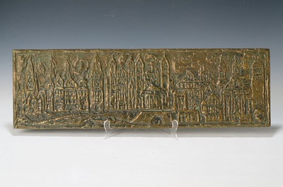 Georg Günter Zeuner, 1923 Dresden-2011 Speyer, Bronzerelief, Stadtsilhouette von Speyer mit dem Kaiserdom, ca. 15x50cm