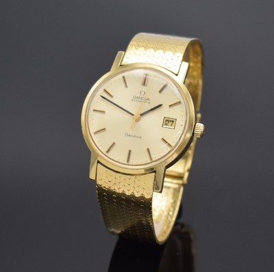 OMEGA Herrenarmbanduhr Serie Geneve in GG 750/000 Referenz 166127, Schweiz um 1973, neutr. GG 750/000 Band, verschr. Boden m. Monogramm UC, ...