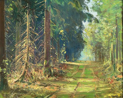Franz Josef Blaschke, 1916-1984 Köln, Im Oberbusch bei Ratingen, Öl/Papier, rechts unten signiert, rückseitig betitelt, ca. 24x30cm, R. ca. 30x36cm