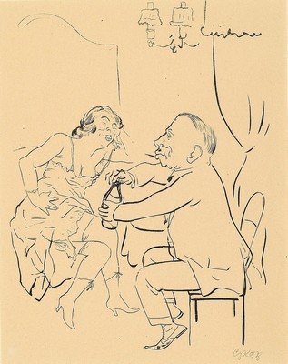 George Grosz, 1893-1959, Lithographie, handsigniert, leicht gebräunt, unter Glas gerahmt, gesamt ca. 51x41 cm