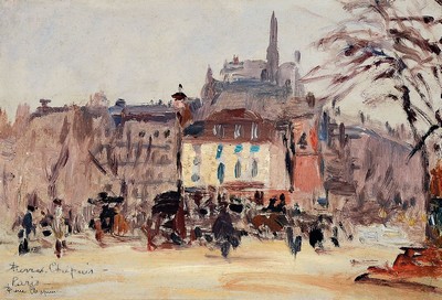 Pierre Chapuis, 1863-1942, Ansicht aus Paris, Öl/Malkarton, links unten sign. und bez. Paris, ca. 15.5x24cm, R. ca. 31x39cm